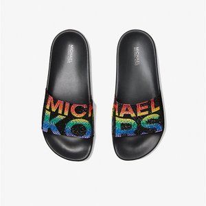 Michael Kors Gilmore Embellished Graphic Logo Slide Sandal - Black Multi